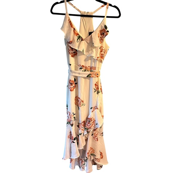 Disney Princess Large Pink White Floral Print High-Low Midi Dress Cocktail Party - Picture 1 of 11